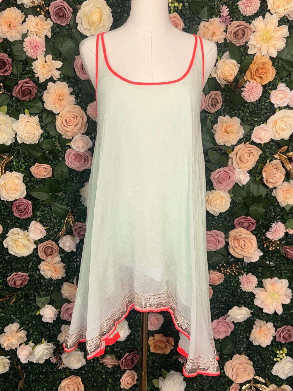 Free People Slip Dress Bright Orange Trim